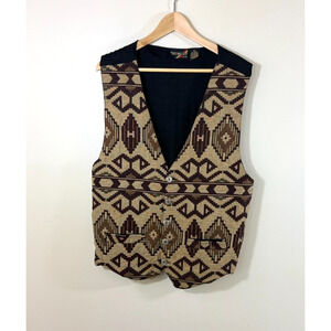 Vintage Thums Up Tapestry Vest Mens Size XL Tobacco Brown Aztec Southwest